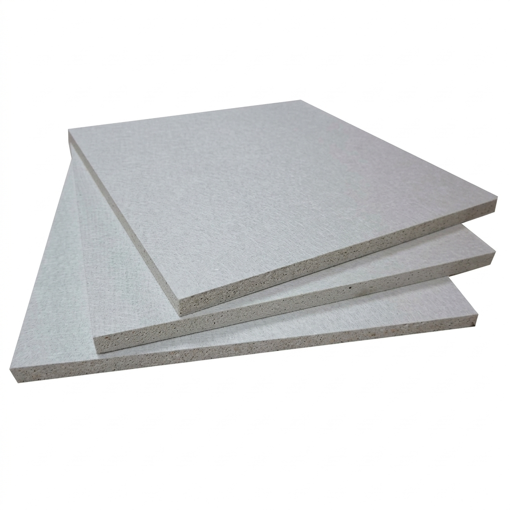 A stack of high-quality gypsum boards, also known as drywall or plasterboard, used for interior construction.