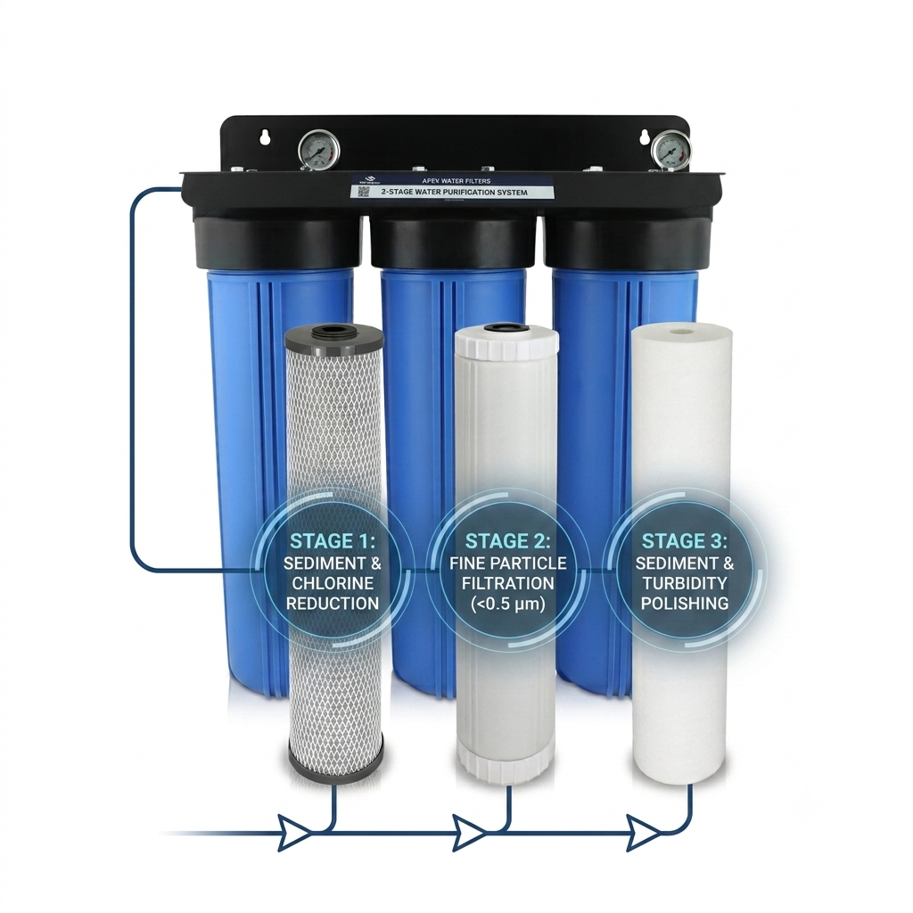Apex 3-stage water purification system with sediment and chlorine reduction filters